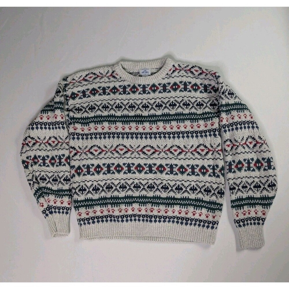 Vtg Cambridge Classics 100% Cotton Fair Isle Sweater Large Mens 90s Made In USA